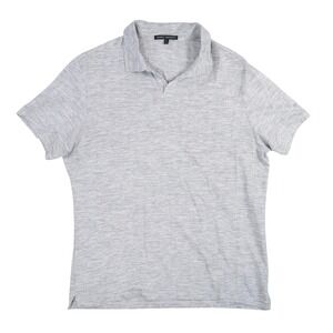 Robert Barakett Notch Neck Polo Mens L Grey Herringbone Cotton Blend Casual Top